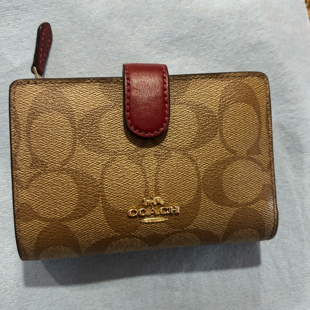 Rare Coach canvas and red corner zip wallet